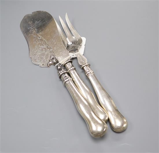 A pair of Austro Hungarian 800 white metal fish servers and a similar gateau slice.